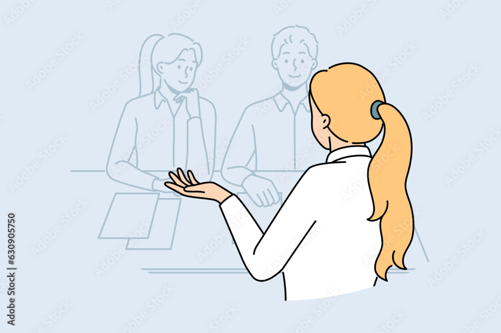 Woman in interview sitting at table with two recruiters, wanting to get new job with big salary and insurance. Girl talks about virtues to HR specialists during professional interview Woman in interview sitting at table with two recruiters, wanting to get new job with big salary and insurance. Girl talks about virtues to HR specialists during professional interview