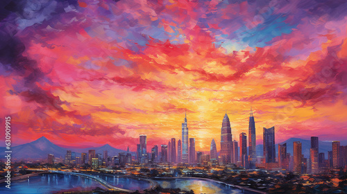 Dazzling Kuala Lumpur skyline at sunset AI Generated Picture