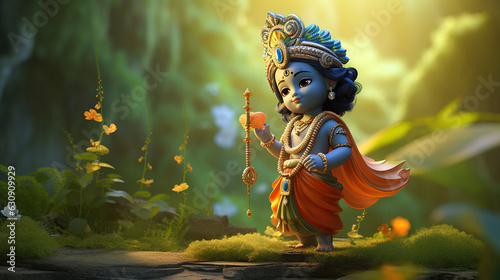 Divine Janmashtami Radiant Krishna Delight AI Generated Creation photo