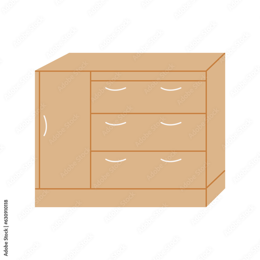 Storage furniture set in the living room. Chest of drawers with drawers and a door. Interior design concept. Vector flat illustration... Storage furniture set in the living room. Chest of drawers with drawers and a door. Interior design concept. Vector flat illustration...
