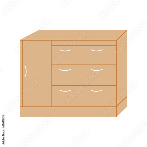 Storage furniture set in the living room. Chest of drawers with drawers and a door. Interior design concept. Vector flat illustration...