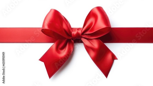 red ribbon with bow isolated on white background. 