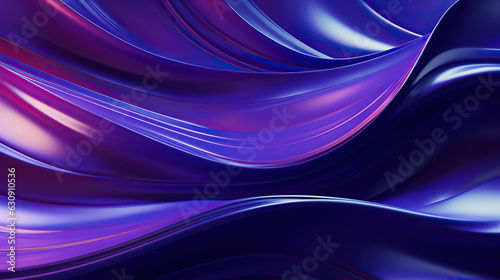 Abstract background 3D, shiny plastic waves with purple blue textures and lights interesting lustrous liquid wavy texture, 3D render illustration. 