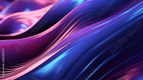 Abstract background 3D  shiny plastic waves with purple blue textures and lights interesting lustrous liquid wavy texture  3D render illustration. 
