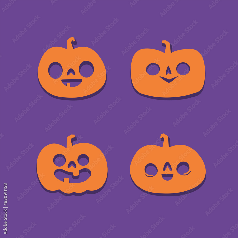 Halloween carved pumpkins. Jack O lantern flat icons. Halloween carved pumpkins. Jack O lantern flat icons.