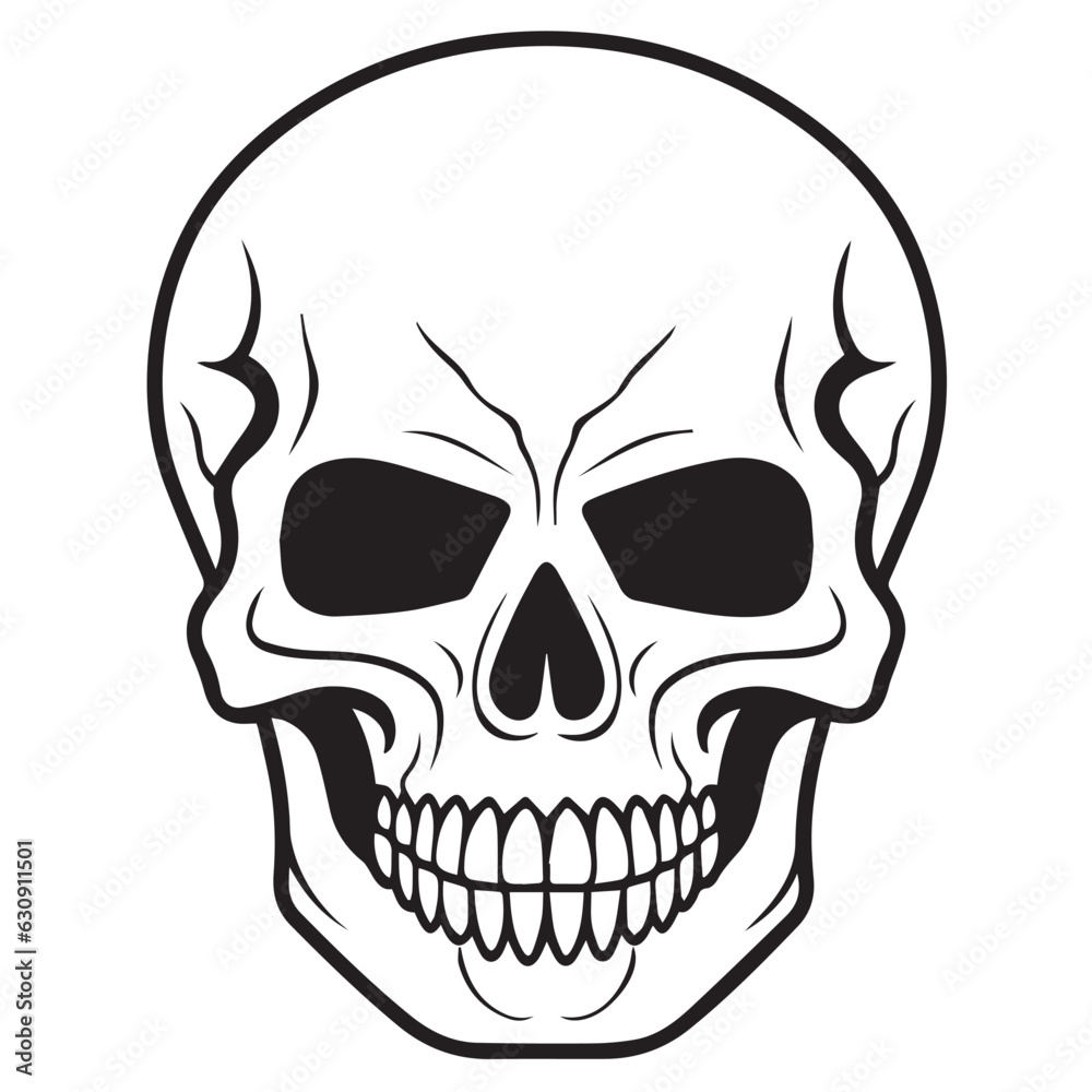 black and white skull vector, skull illustration, skull icon isolated on white background, fully editable in eps format and ready to print,