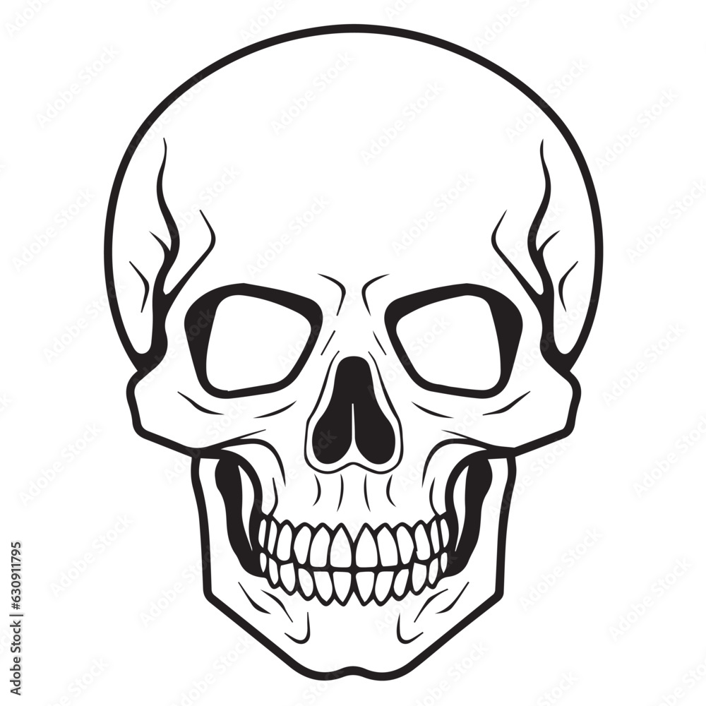 black and white skull vector, skull illustration, skull icon isolated on white background, fully editable in eps format and ready to print,