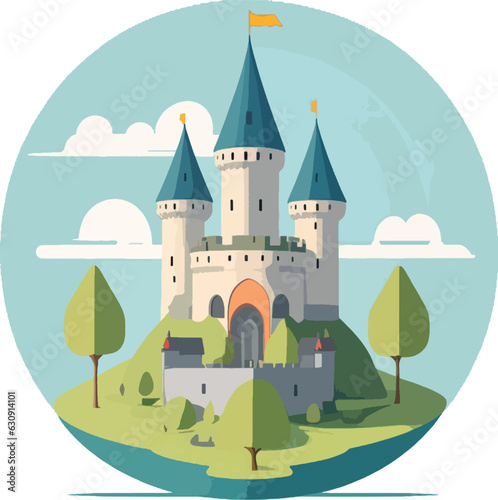 Old Castle in Round Shape Vector