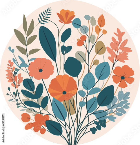 Wildflowers in round shape vector