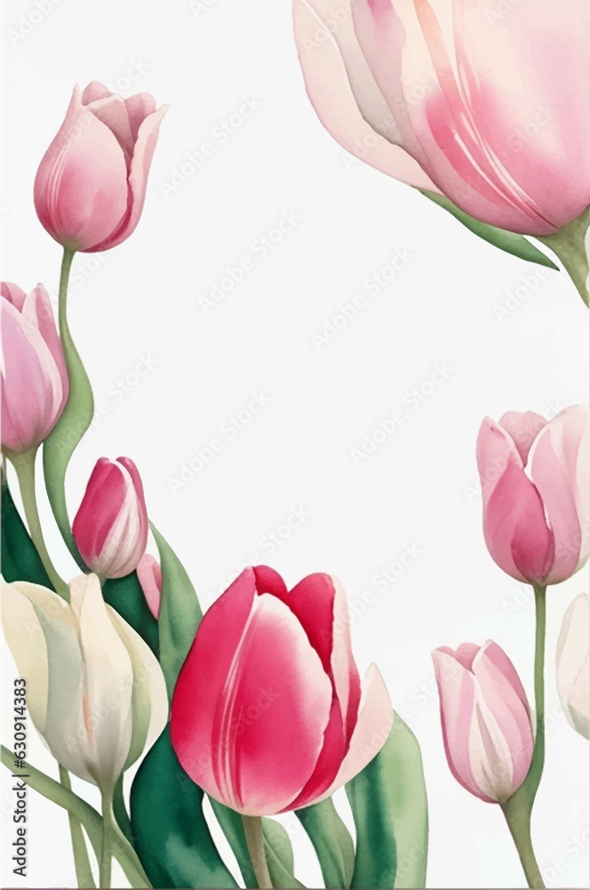 Fototapeta premium Tulip Flower Blank Invitation Border