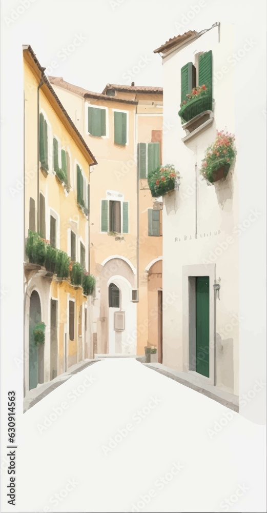 Italy City Corner Watercolor Vector