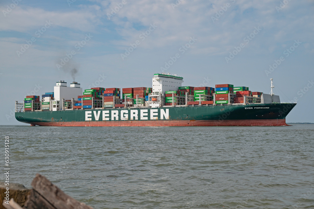 Evergreen Shipping container vessel Forward sails into Charleston
