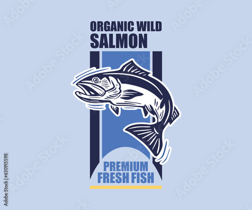 SALMON FISH BLUE COLOR BANNER, silhouette of great fish swimming vector illustrations. this special banner for seller fish company or web wallpaper etc.