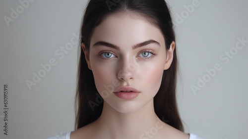 close up beautiful woman's face shape must be white