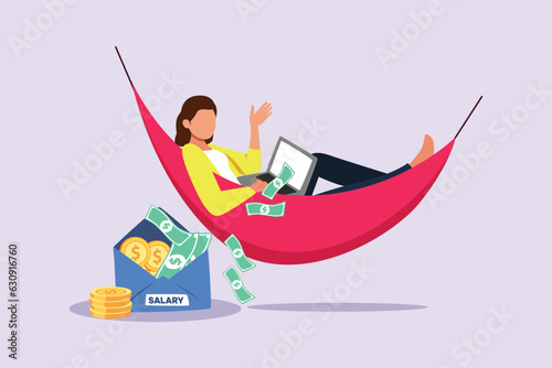 Freelancer filling invoice, distance job payroll, money transfer online, remote work payment, get salary on bank account concept. Colored flat vector illustration isolated. 