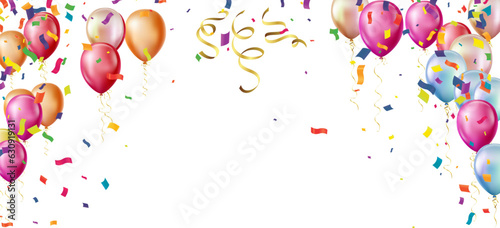 happy birthday horizontal illustration Celebrate with balloons with confetti for festive decorations vector illustration.