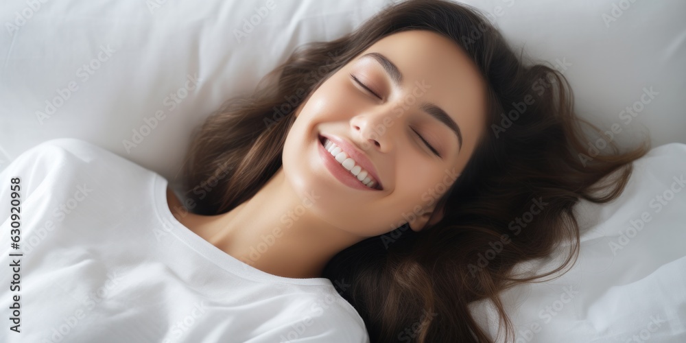 illustration of a woman lying on a bed and smiling , generative AI illustration of a woman lying on a bed and smiling , generative AI
