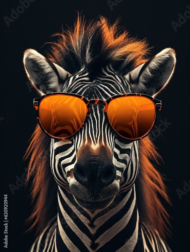 Fancy zebra in sunglasses.Generative AI