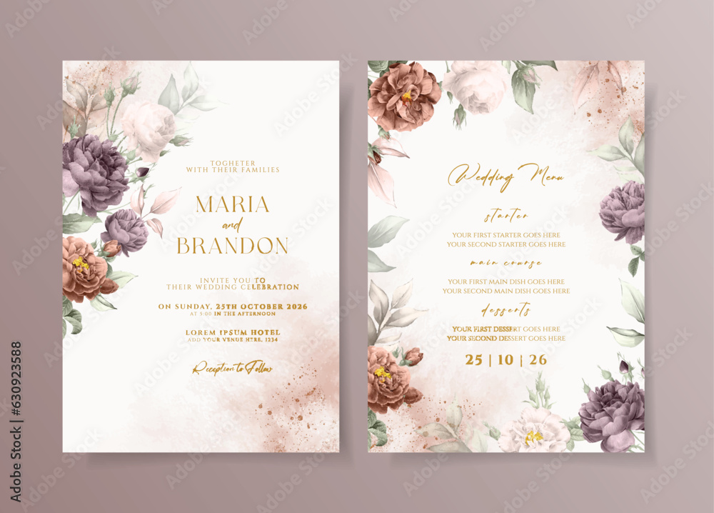 Beautiful floral on wedding invitation card template