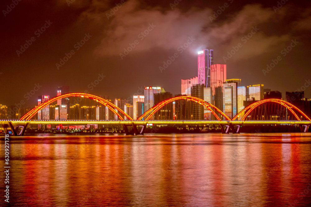 night scenes of  the Fuyuan Bridge in Changsha