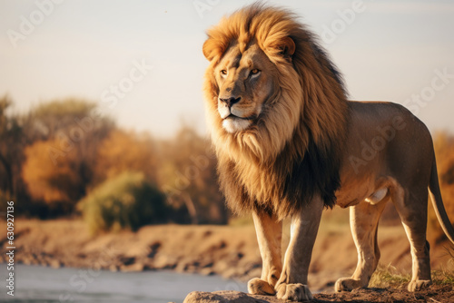 Lion standing infront of Mount Kilimanjaro 