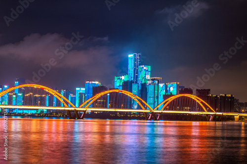 night scenes of  the Fuyuan Bridge in Changsha