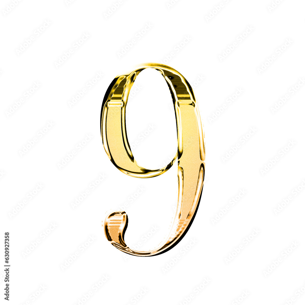 Nine gold metallic luxury chrome alphabet number font Nine gold metallic luxury chrome alphabet number font