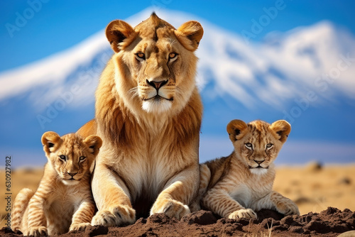 Lion pride infront of Mount Kilimanjaro 