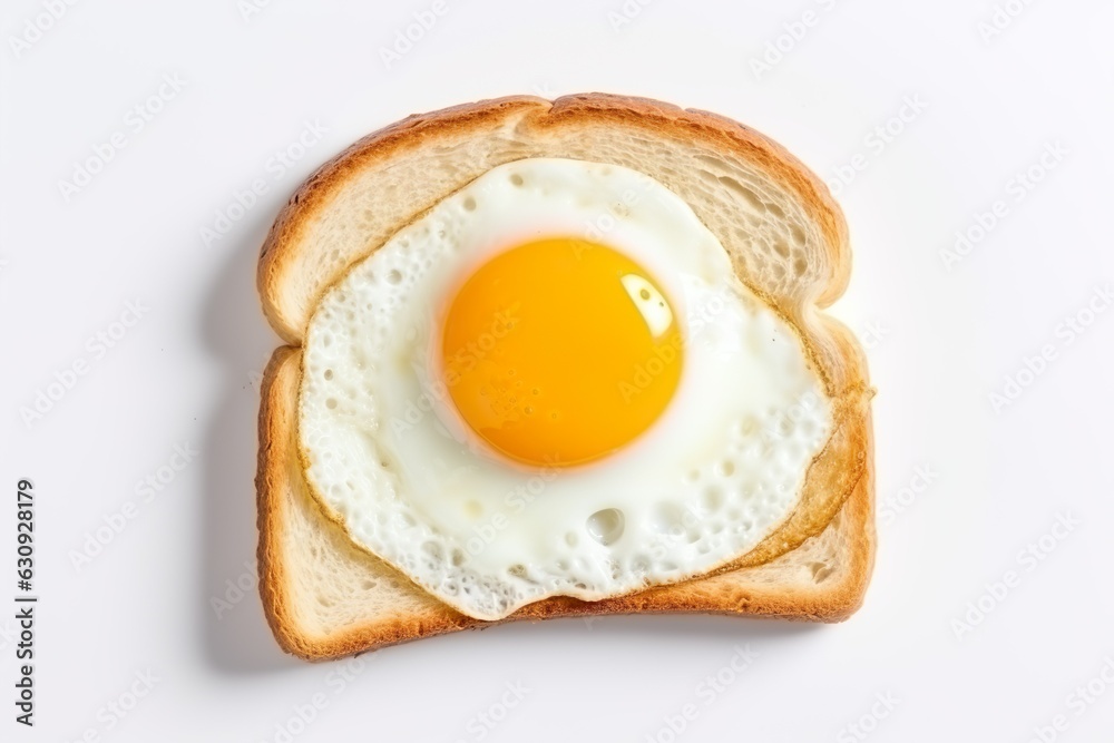 Top view fried egg on toasted bread. Sandwich with Fried egg. Ai. Cooking lunch, dinner, breakfast. Natural product. Cooked omelet. Isolated white background Top view fried egg on toasted bread. Sandwich with Fried egg. Ai. Cooking lunch, dinner, breakfast. Natural product. Cooked omelet. Isolated white background