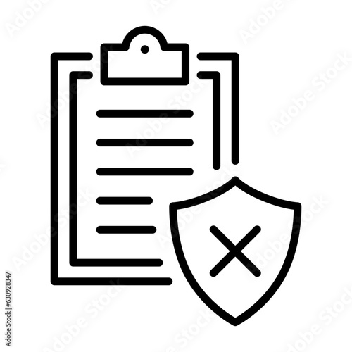 Black single insurance policy not covered line icon, simple outline document flat design pictogram, infographic vector for app logo web button ui ux interface elements isolated on white background