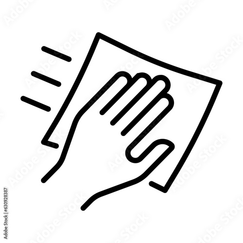 Black single cleaning rag line icon, simple hand wiping l flat design vector pictogram, infographic vector for app logo web website button ui ux interface elements isolated on white background