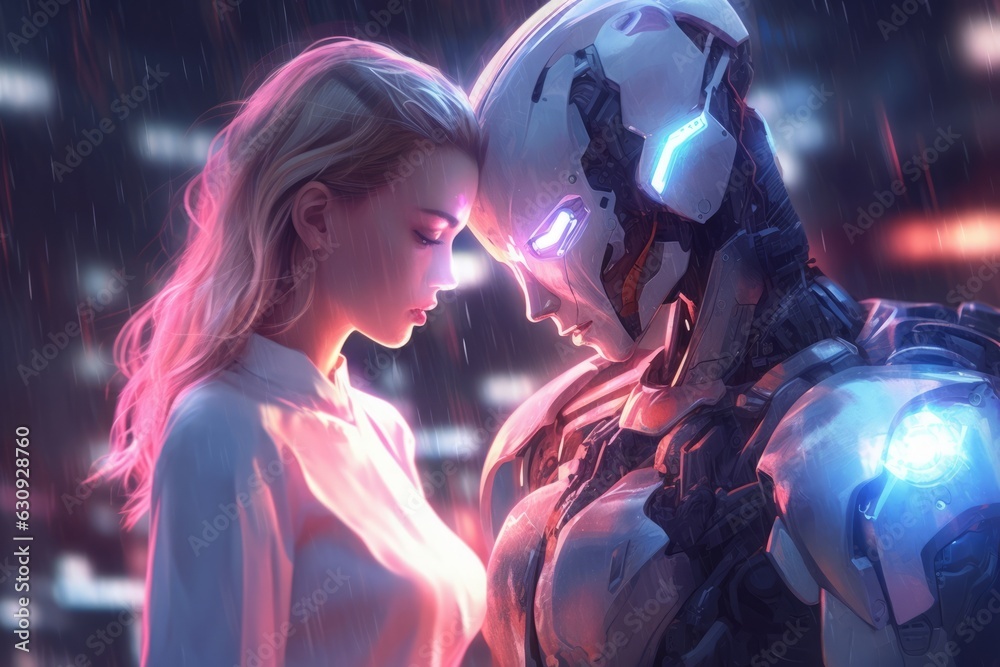 Fototapeta premium 女性とロボット,Generative AI AI画像