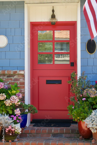 vintage island bungalow painted red, white and blue