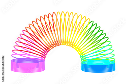 Rainbow spiral spring toy. Colored plastic kid toy. Children magic slinky spring. Vector illustration. Eps 10.