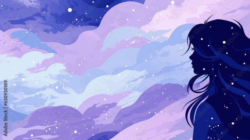 Illustration of woman sleeping and dreaming. Psychic girl considers mind and heart, spirituality, esotericism. Psychic waves concept, Generative AI illustration