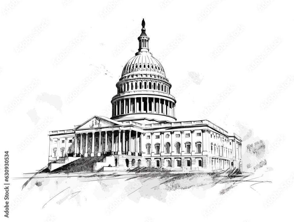 White House building in ink drawing style in vector graphic