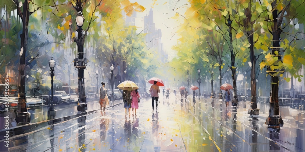 illustration of a sunny morning in a light rain, generative AI illustration of a sunny morning in a light rain, generative AI