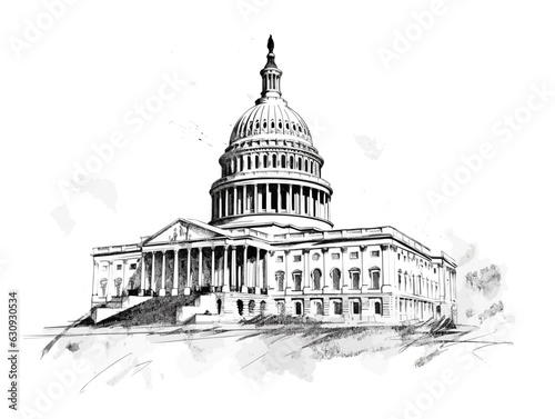 Fotomurale White House building in ink drawing style in vector graphic