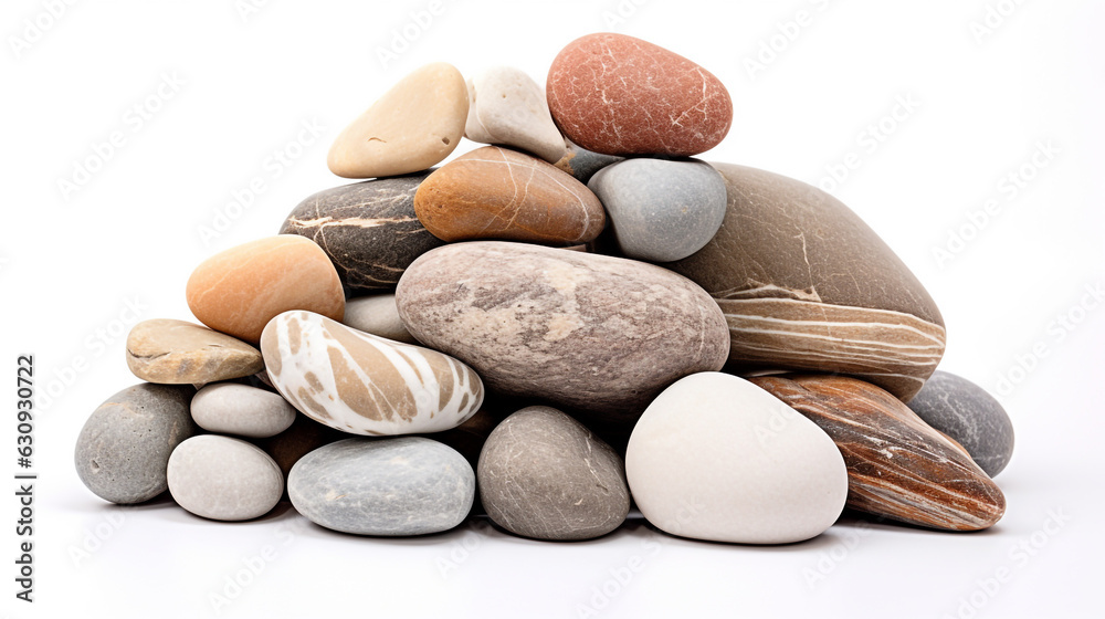 pile of stones and pebbles on a white background. Generative Ai. pile of stones and pebbles on a white background. Generative Ai.
