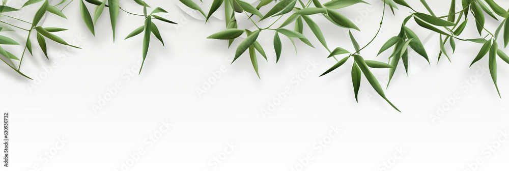 white background with bamboo leaves. Generative Ai. 