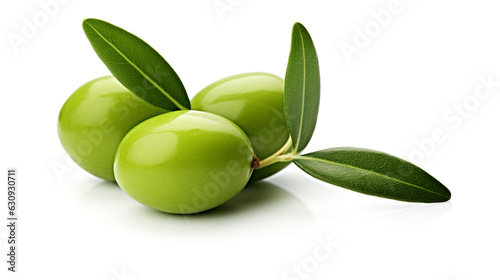 green olives isolated on white background. Generative Ai. 