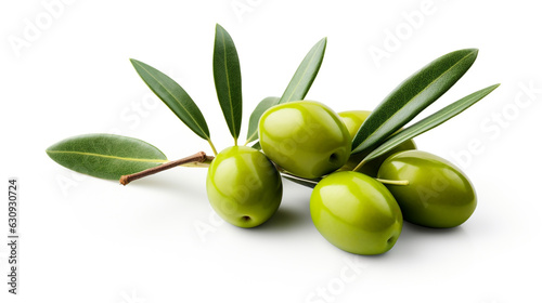 green olives on white background. Generative Ai. 