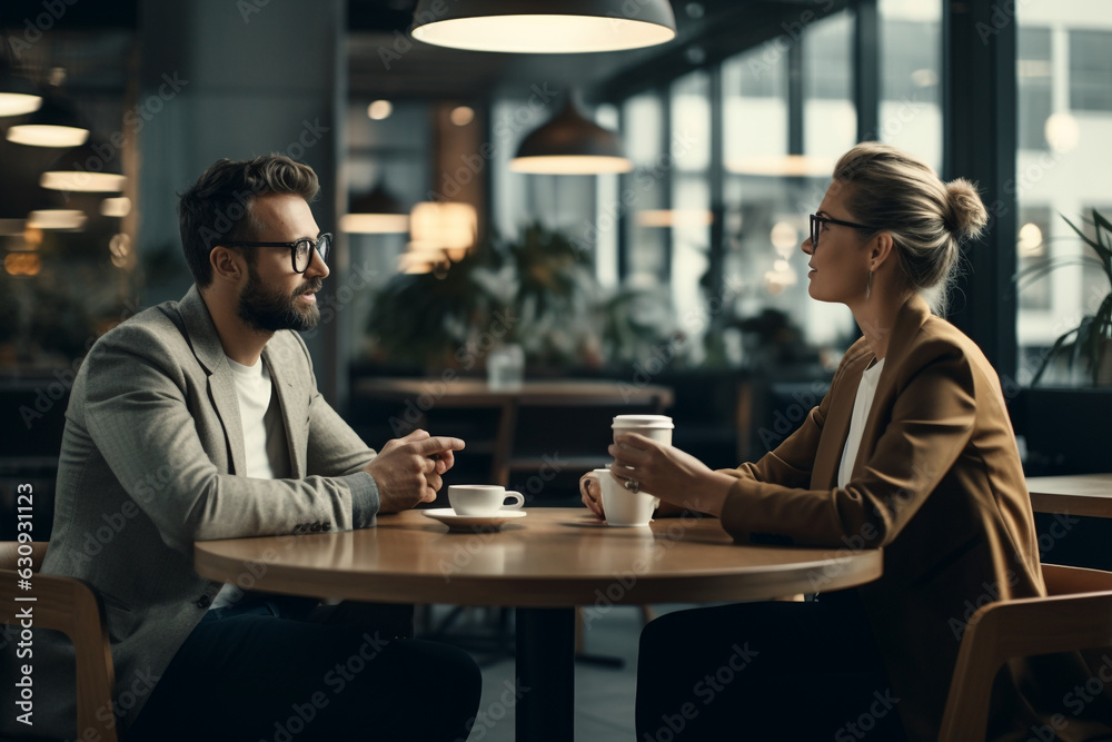 Photo illustration of two people discussing