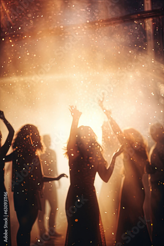 Revellers dancing & celebrating in a nightclub - raving clubbers celebrations