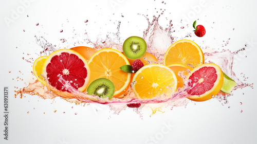 fruits in water with splashes and splashes. Generative Ai. 