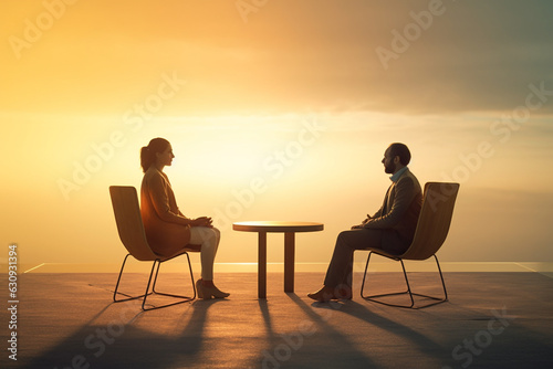 Photo illustration of two people discussing