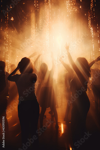 Revellers dancing & celebrating in a nightclub - raving clubbers celebrations