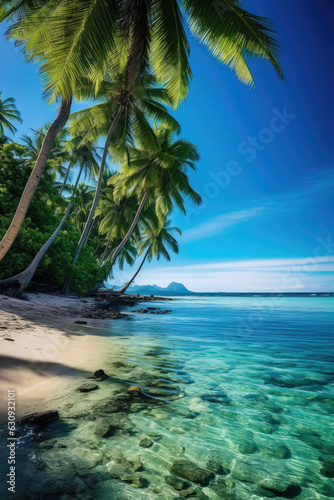 Tranquility on a Remote Island with Crystal-Clear Waters and Palm Trees. Solitude and Relaxation. wallpaper © Mr. Bolota