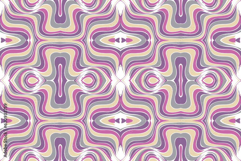 Liquid Swirl Groovy Ripple Retro seamless pattern.Pink purple gray and beige element on white. Vector illustration for fabric textile cover table cover backdrop decoration all over print
