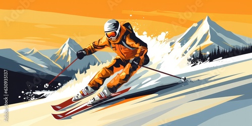 illustration of 2D a man is skiing , generative AI